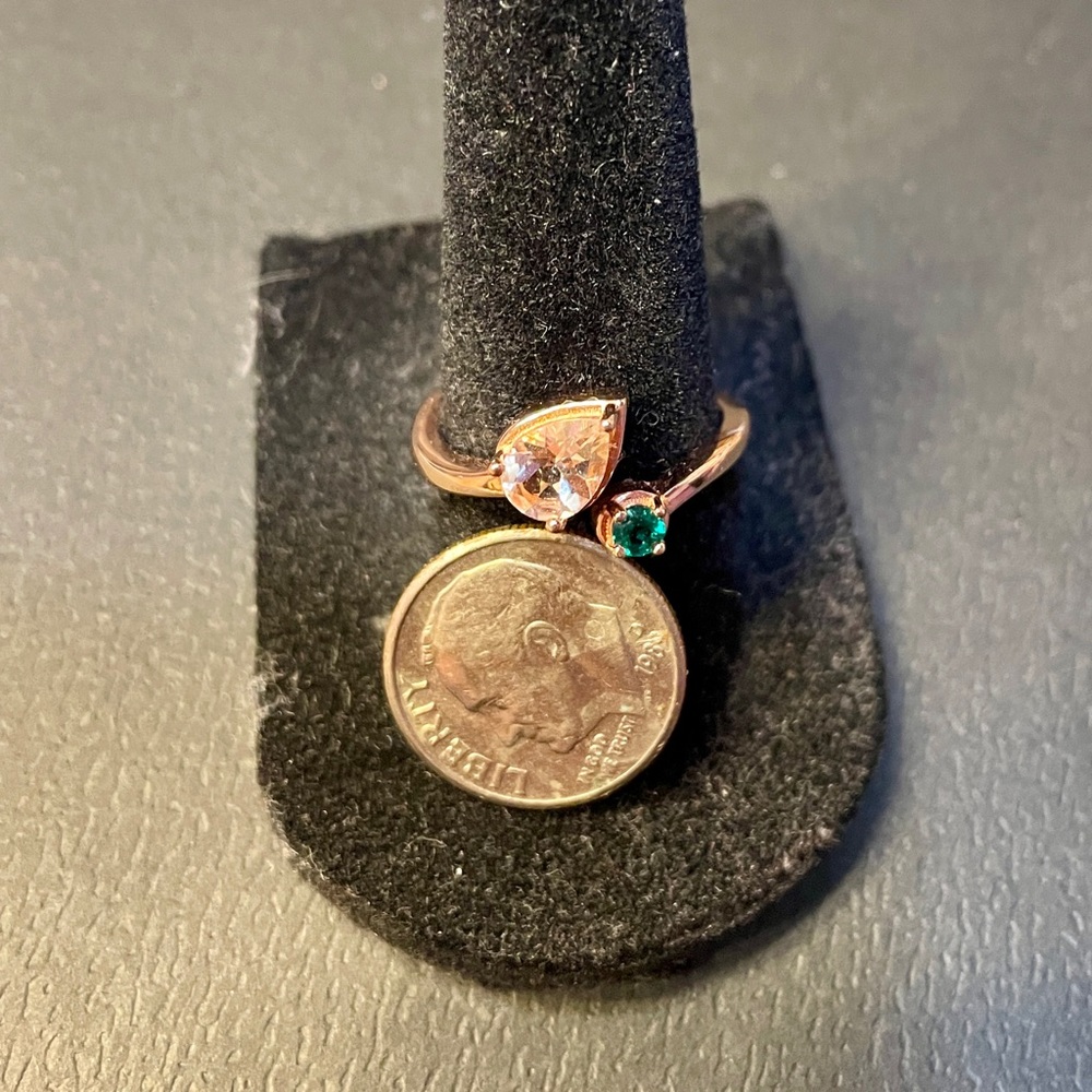 Peach Morganite w/Lab Created Emerald 18k Rose Gold Over 925 Silver Ring 0.62ctw - Picture 3 of 7